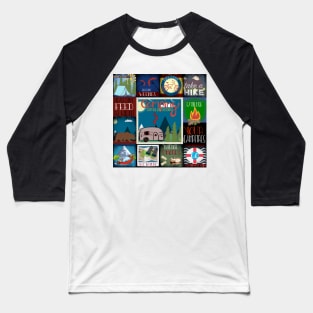 Retro Camping Badges Pattern Baseball T-Shirt